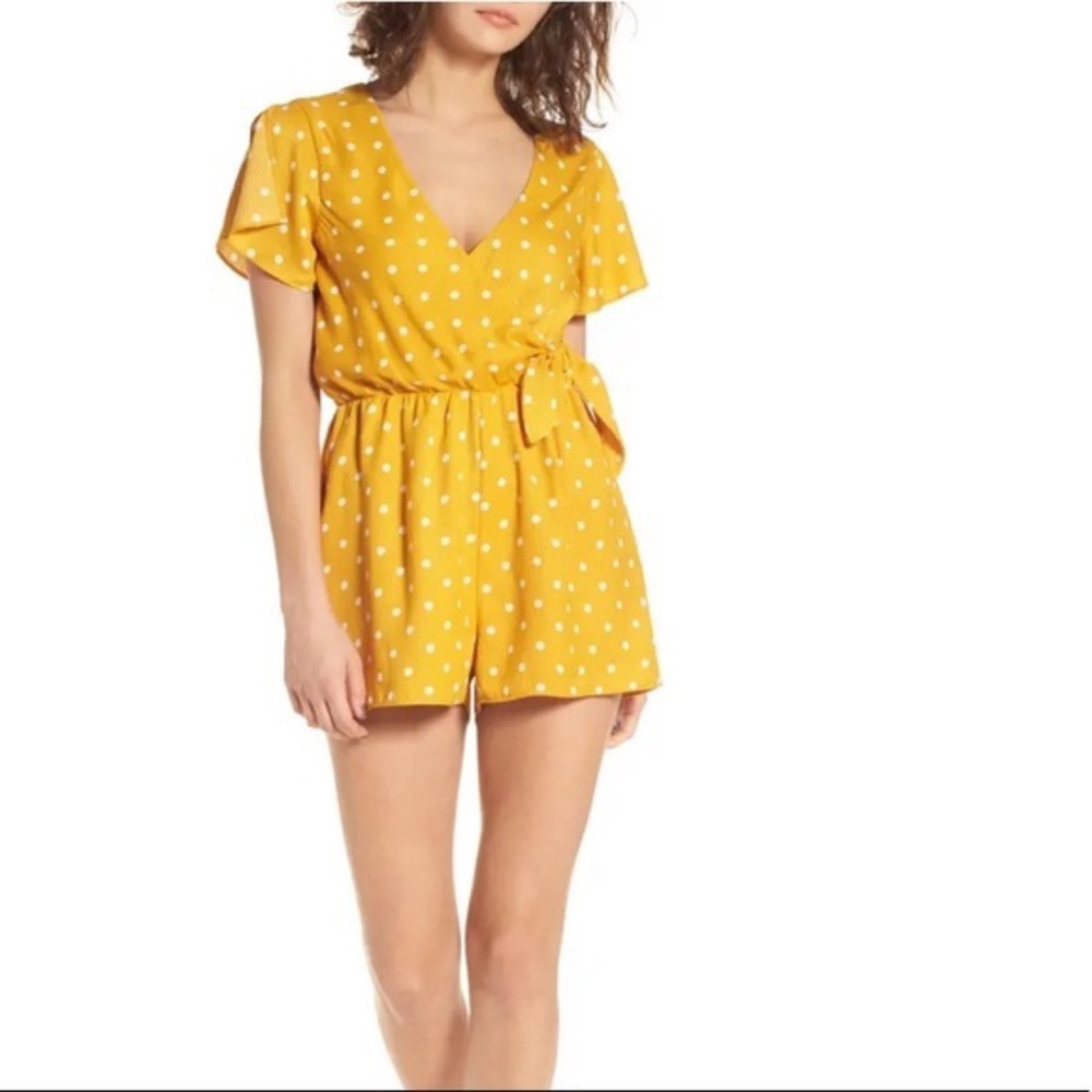Golden Yellow Polka Dot Wrap Romper